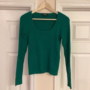 Express Green Ribbed Scoop Neck Sweater